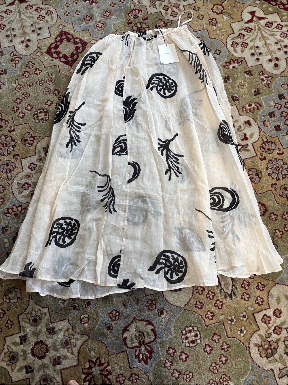 DISSH White Maxi Skirt with Black Abstract Floral Print